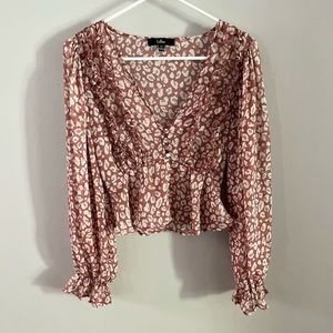 Beautiful Lulu’s Mauve Leopard Print Long Sleeve Top XS
